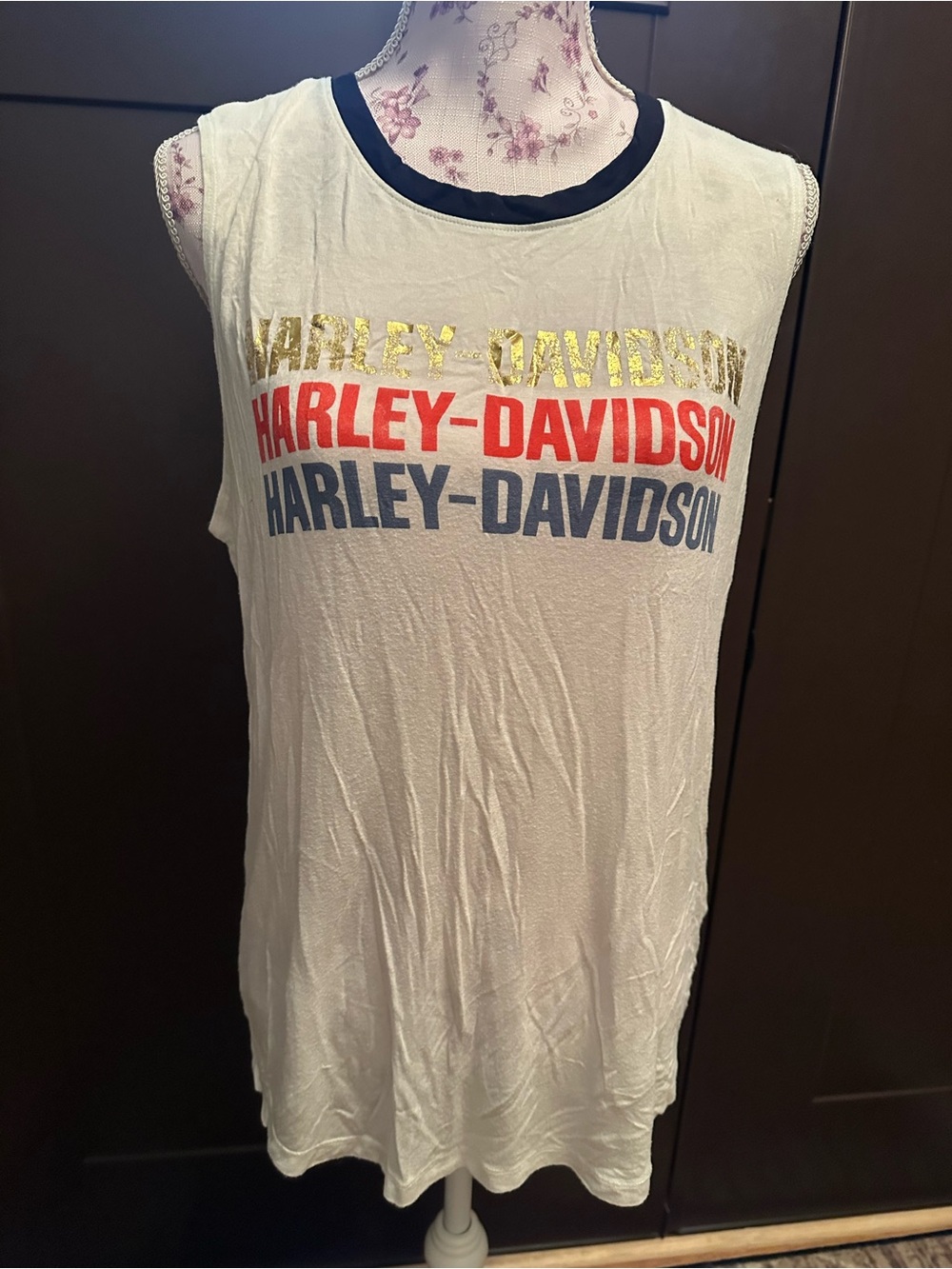 Harley-Davidson Women’s Sleeveless Graphic Tank — White with HD logo